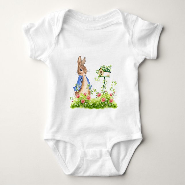 Peter the Rabbit in his Garden Baby Bodysuit (Front)