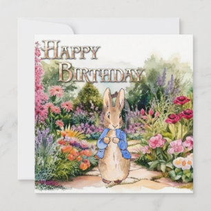 Peter the Rabbit in his garden Happy Birthday Card