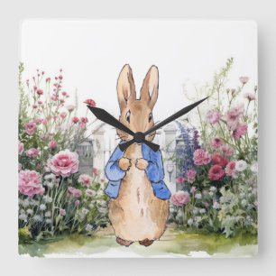 Peter the Rabbit in his garden No 2 Square Wall Clock