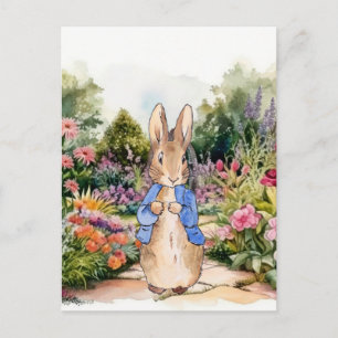 Peter the rabbit in his garden postcard