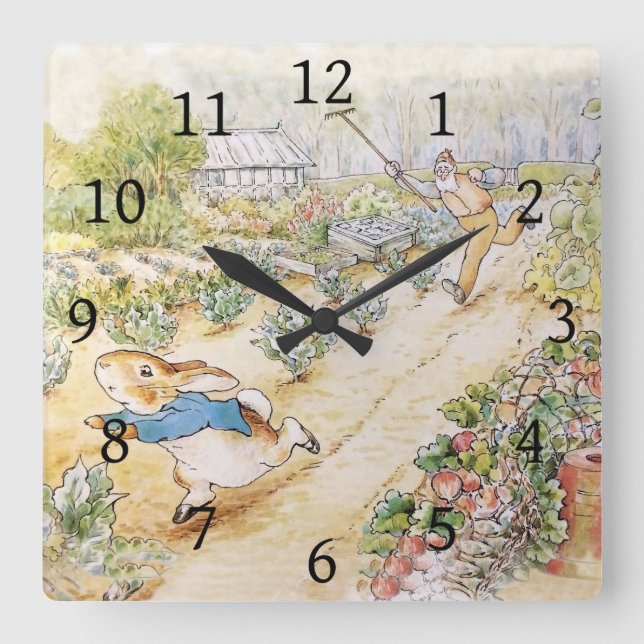 Peter the Rabbit in Mr Mc Gregor's Garden   Square Wall Clock (Front)