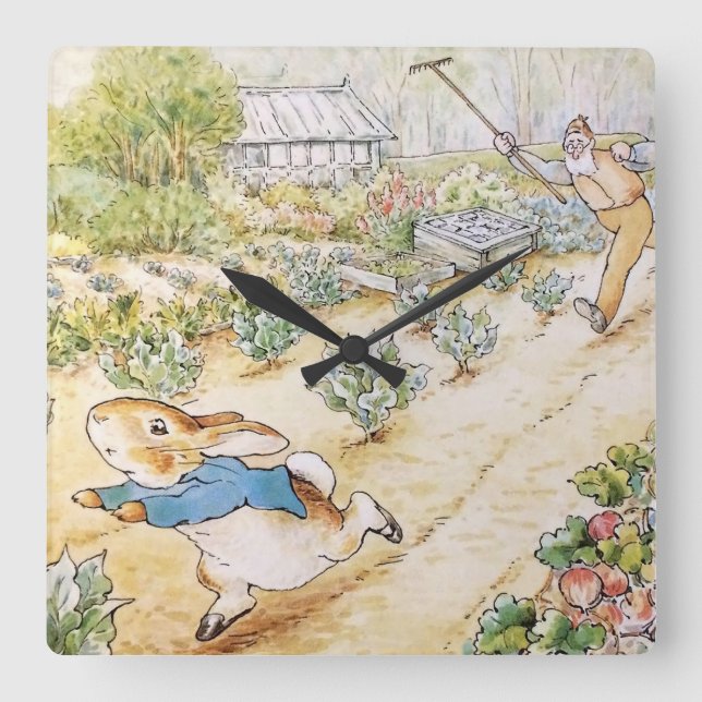 Peter the Rabbit in Mr Mc Gregor's Garden   Square Wall Clock (Front)