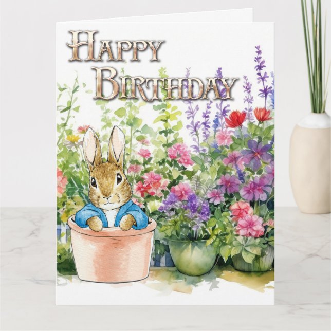 Peter the Rabbit in pot plant in his garden  Card (Front)