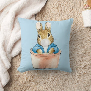 Peter the Rabbit in Pot White Bubble gum Cushion