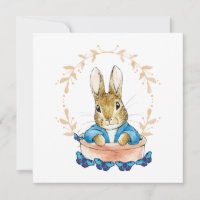 Peter the Rabbit in Pot with Blue Butterflies