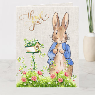 Peter the Rabbit Linen Background    Thank You Card