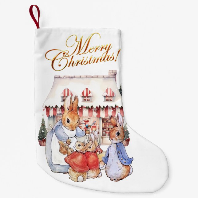 Peter the rabbit Merry Christmas Tree Small Christmas Stocking (Front)
