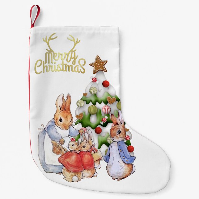 Peter the rabbit Merry Christmas Tree Small Christmas Stocking (Front)