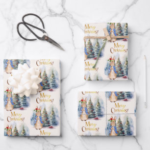 Peter the Rabbit Merry Christmas Tree Wrapping Paper Sheet