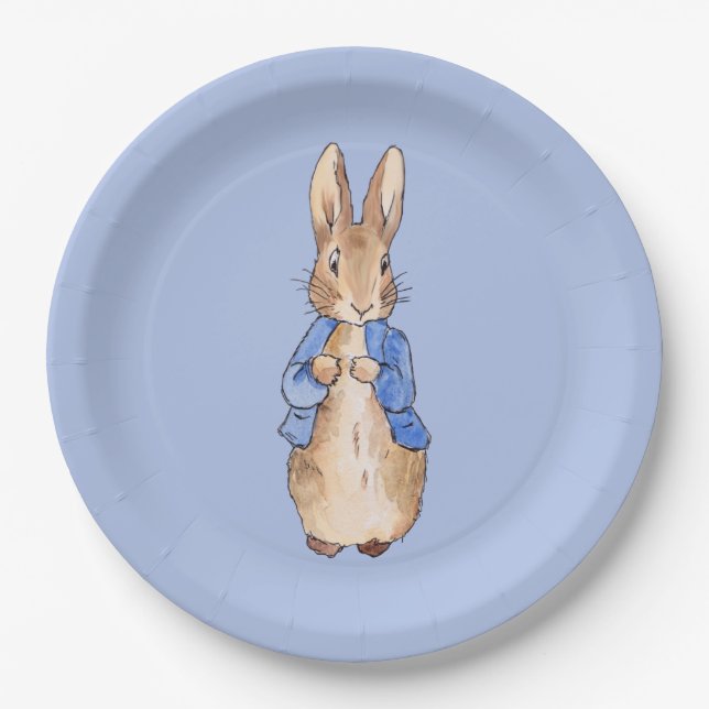 Peter the Rabbit on Blue Background    Paper Plate (Front)