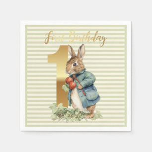 Peter the Rabbit picking vegetables First Birthday Napkin