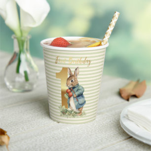 Peter the Rabbit picking vegetables First Birthday Paper Cups