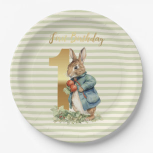 Peter the Rabbit picking vegetables First Birthday Paper Plate