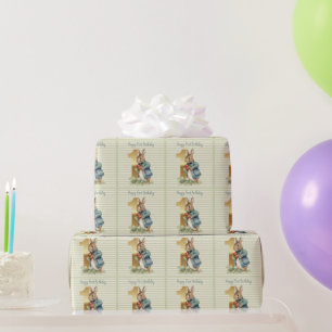 Peter the Rabbit picking vegetables First Birthday Wrapping Paper