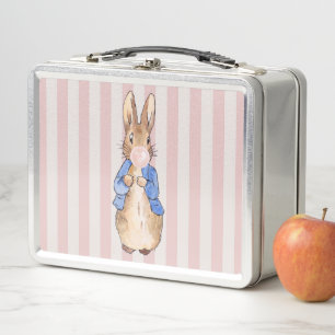 Peter the Rabbit Pink Bubble gum Candy Cane Stripe Metal Lunch Box
