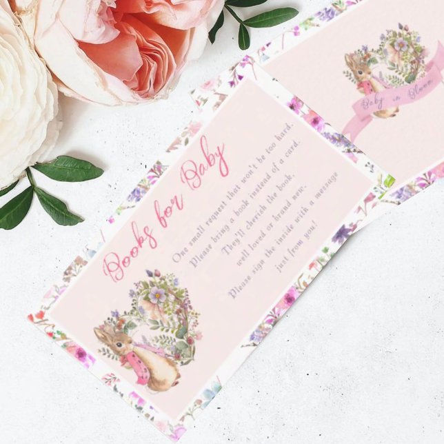 Peter the Rabbit Pink Floral Girl  Baby Shower  Enclosure Card (Creator Uploaded)