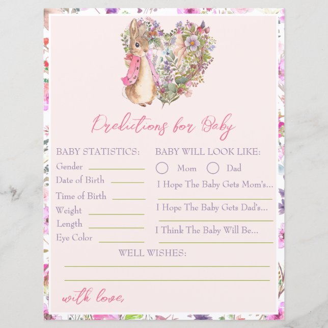 Peter the Rabbit Pink Floral Girl Baby Shower Game (Front)