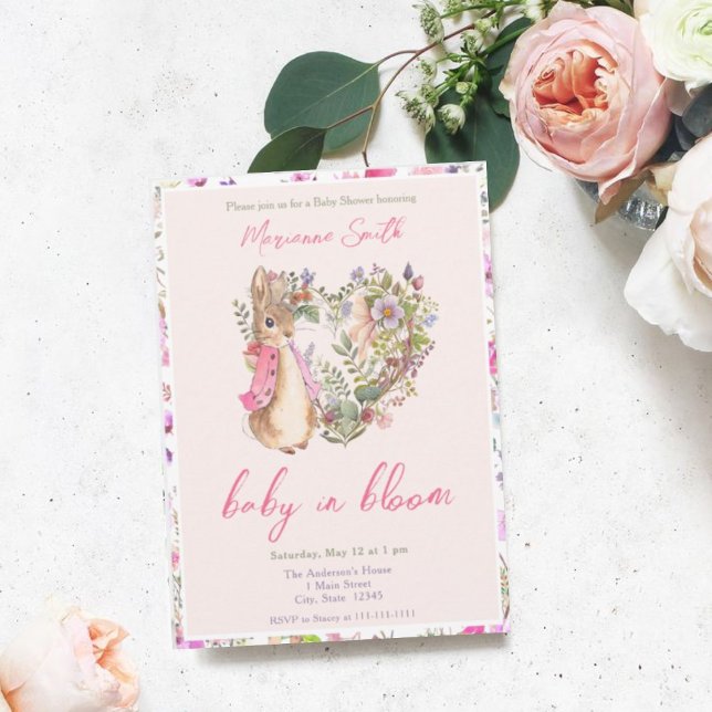 Peter the Rabbit Pink Floral Girl Baby Shower  Invitation (Creator Uploaded)