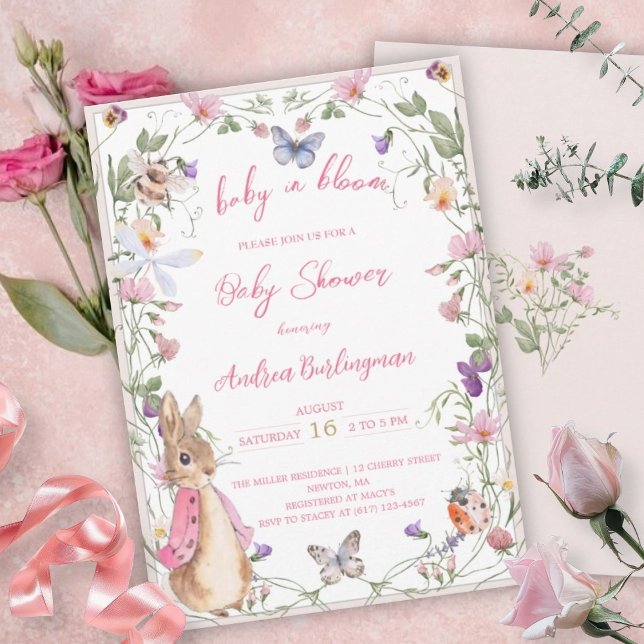 Peter the Rabbit Pink Floral Girl Baby Shower  Invitation (Creator Uploaded)