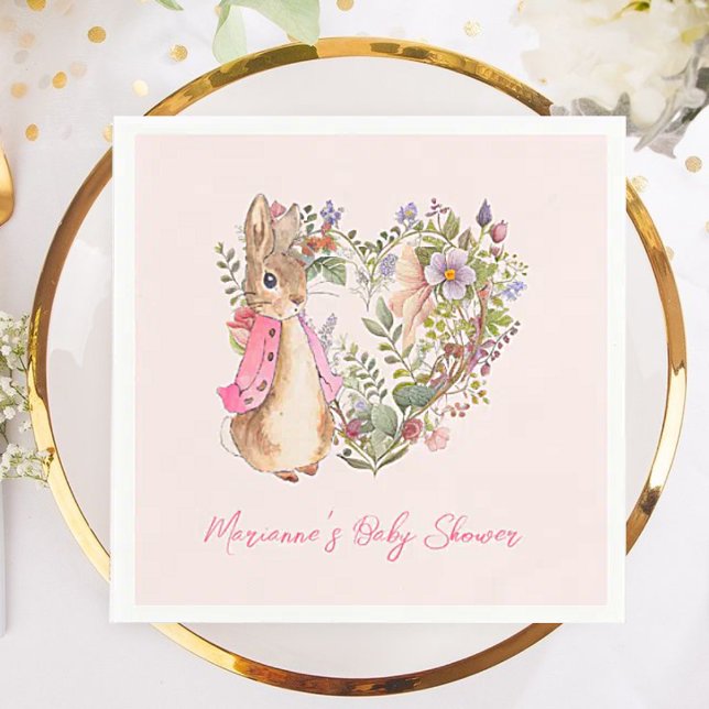 Peter the Rabbit Pink Floral Girl Baby Shower  Napkin (Creator Uploaded)