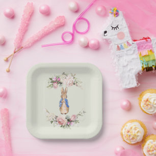 Peter the Rabbit pink floral wreath Paper Plate