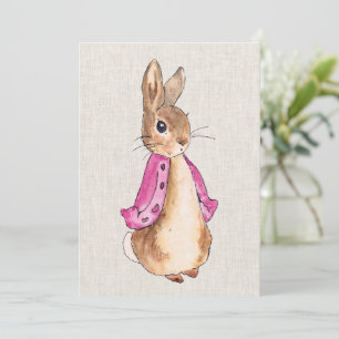 Peter the Rabbit pink jacket beige linen texture Invitation