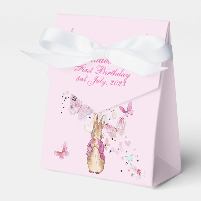 Peter the Rabbit Pink Jacket First Birthday Favour Box (Front Side)