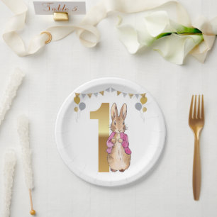 Peter the Rabbit Pink Jacket First Birthday Paper Plate