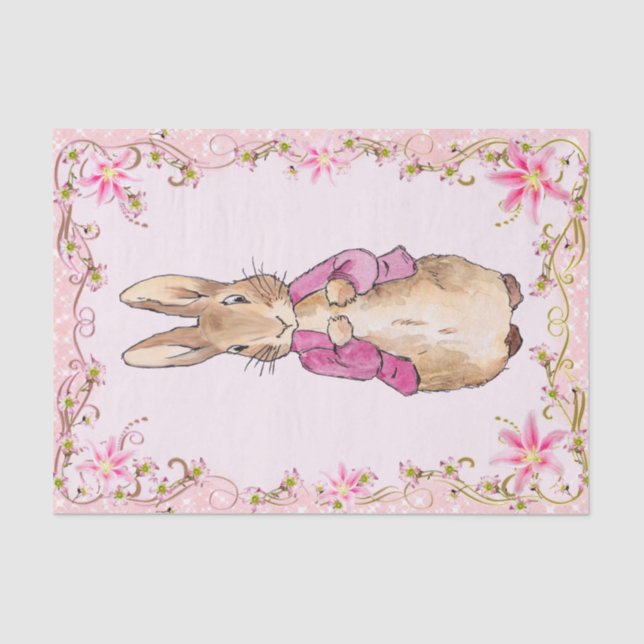 Peter the Rabbit Pink jacket Floral Frame  Tissue Paper (Front)