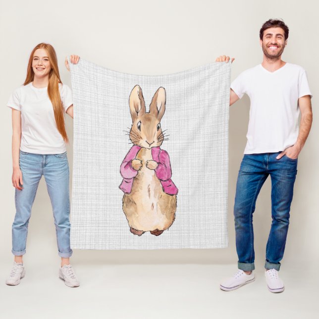 Peter the Rabbit Pink Jacket Gray Linen    Fleece Blanket (In Situ)