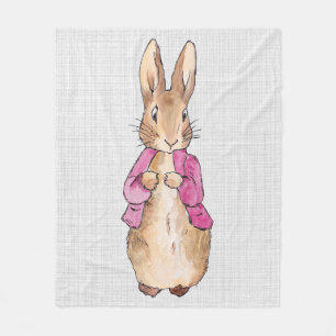 Peter the Rabbit Pink Jacket Gray Linen    Fleece Blanket