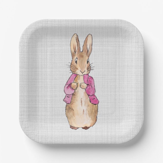 Peter the Rabbit Pink Jacket Gray Linen    Paper Plate (Front)