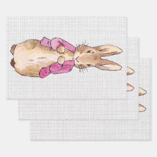 Peter the Rabbit Pink Jacket Gray Linen Wrapping Paper Sheet