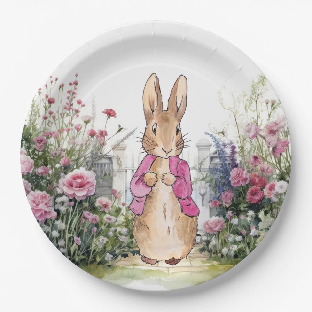 Peter the Rabbit Pink Jacket in his Garden Paper Plate (Front)