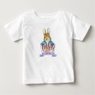 Peter the Rabbit Sitting in a Pot Baby Boy text T-Shirt
