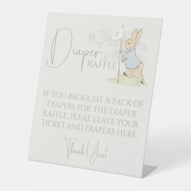 Peter the Rabbit Some Bunny Baby Diaper Raffle Pedestal Sign (Front)