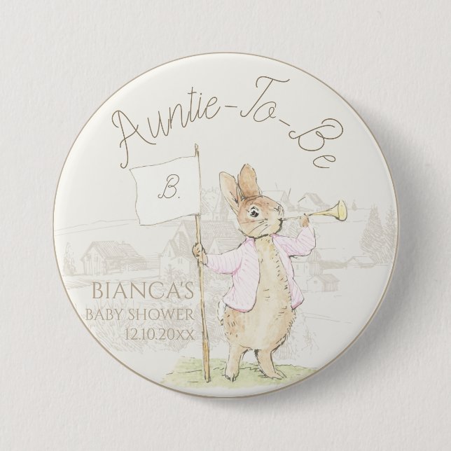 Peter the Rabbit Some Bunny Baby Shower Auntie to  7.5 Cm Round Badge (Front)