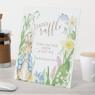 Peter the Rabbit Spring Blooms Blue Baby Shower Pedestal Sign