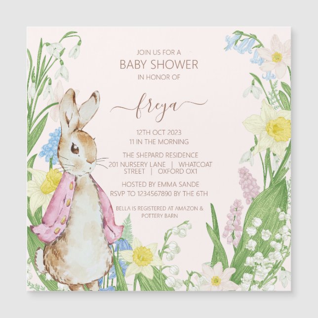 Peter the Rabbit Spring Blooms Pink Baby Shower (Front)