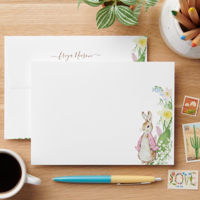 Peter the Rabbit Spring Blooms Pink Baby Shower Envelope (Desk)