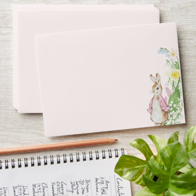 Peter the Rabbit Spring Blooms Pink Baby Shower Envelope (Stacked)