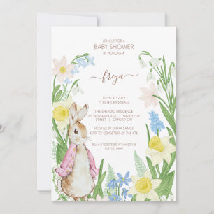 Peter the Rabbit Spring Blooms Pink Baby Shower Invitation