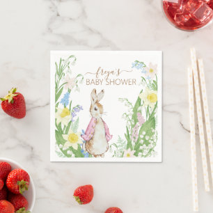 Peter the Rabbit Spring Blooms Pink Baby Shower Napkin