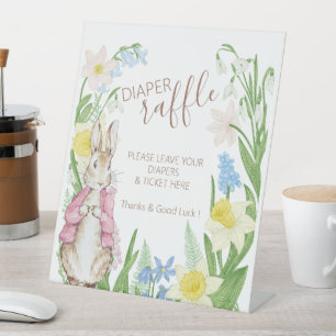 Peter the Rabbit Spring Blooms Pink Baby Shower Pedestal Sign