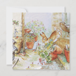 Peter the rabbit tumbling in garden shed card