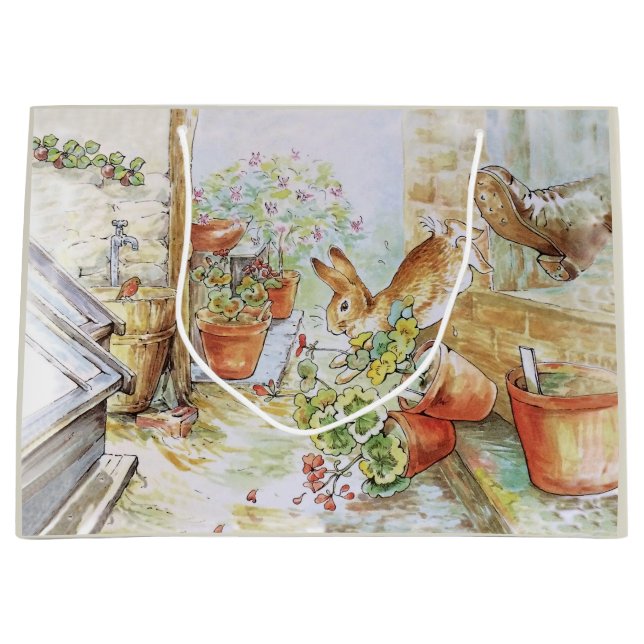 Peter the rabbit tumbling in garden shed 	 large gift bag (Front)