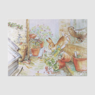 Peter the rabbit tumbling in garden shed 	 tissue paper