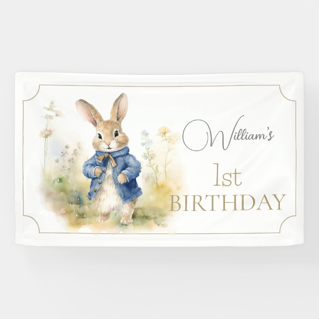 Peter The Rabbit Watercolor Birthday  Banner (Horizontal)