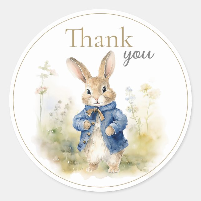 Peter The Rabbit Watercolor Birthday Classic Round Sticker (Front)
