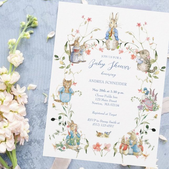 Peter the Rabbit Wildflower Baby Shower Postcard (Creator Uploaded)